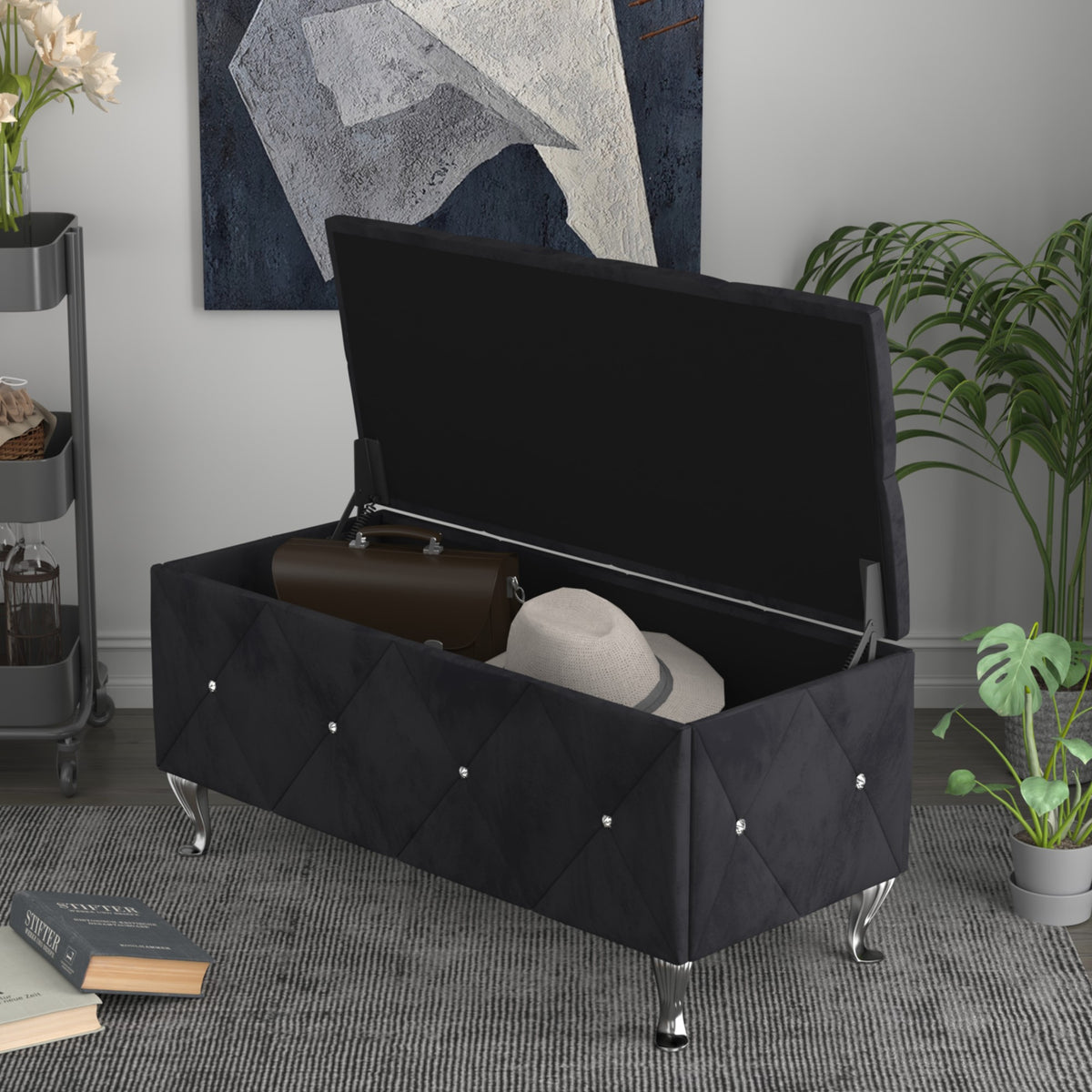 Home Design Bodhi Upholstered Flip Top Storage Bench For Adult
