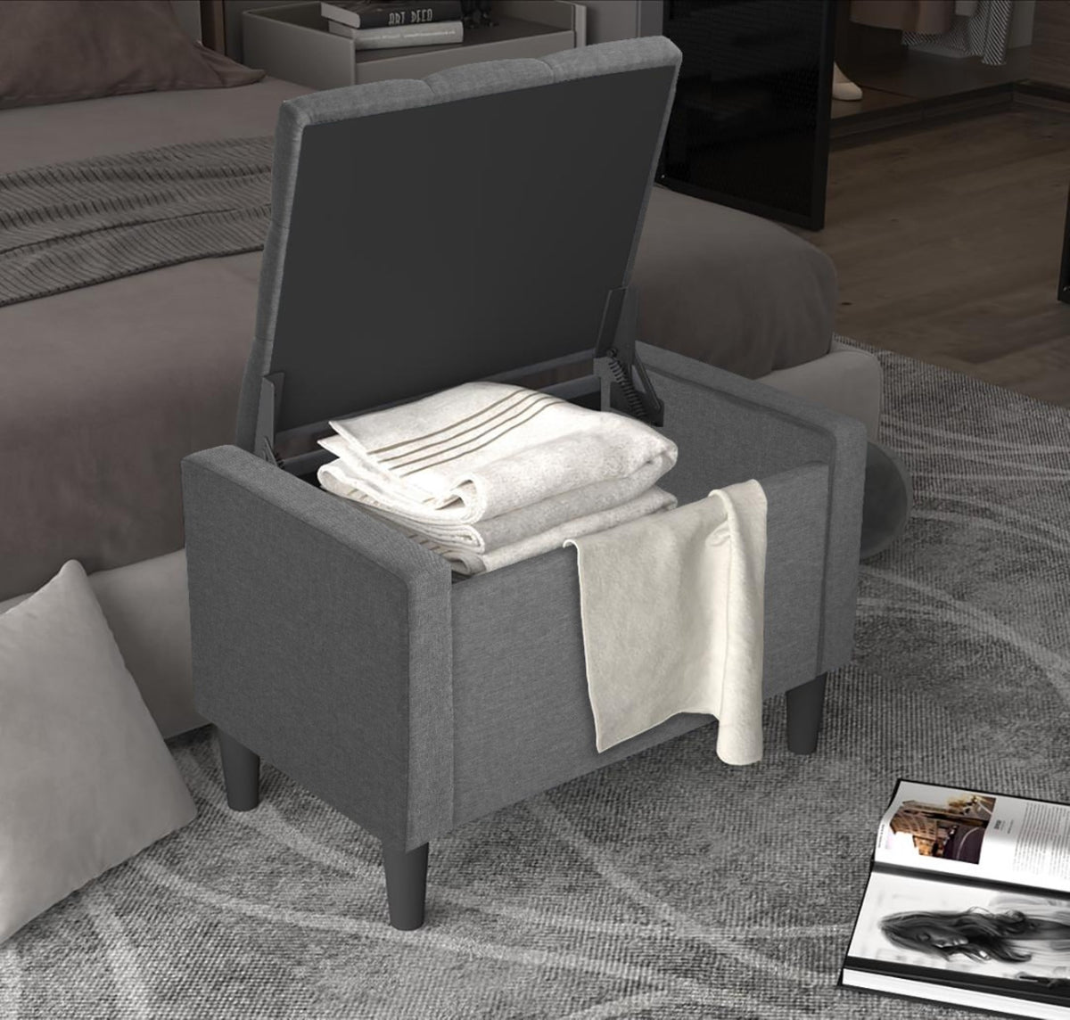 Home Design Braylen Upholstered Flip Top Storage Bench For Adult