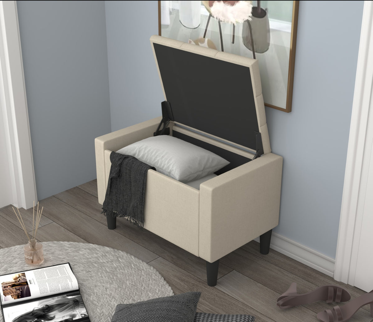 Home Design Braylen Upholstered Flip Top Storage Bench For Adult