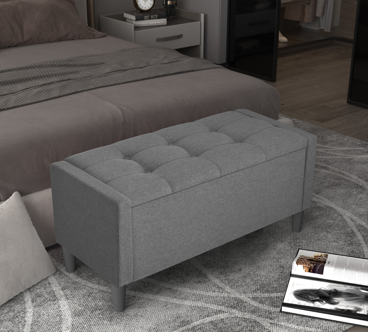 Home Design Braylen Upholstered Flip Top Storage Bench For Adult