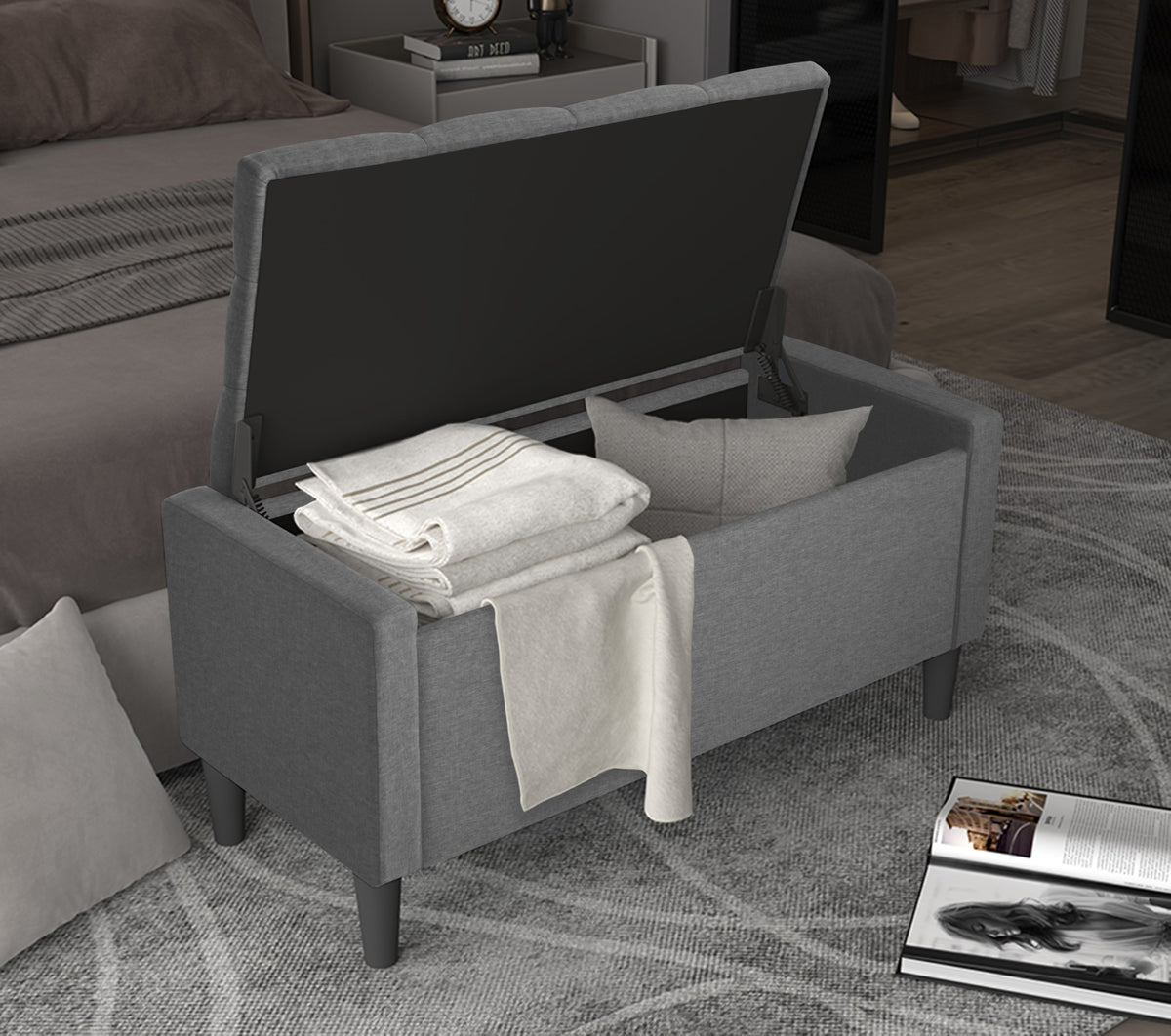 Home Design Braylen Upholstered Flip Top Storage Bench For Adult