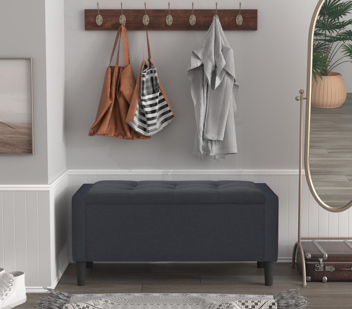 Home Design Braylen Upholstered Flip Top Storage Bench For Adult