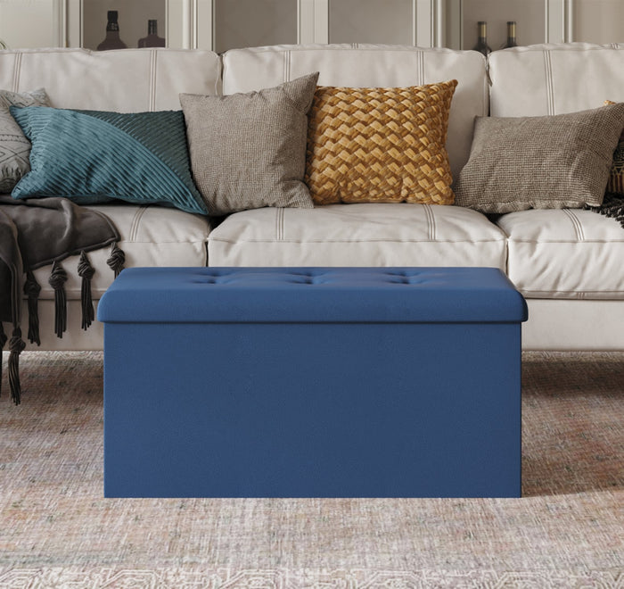 Home Design Florence Upholstered Folding Storage Bench For Adult, PU Blue