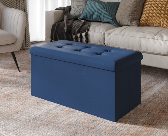 Home Design Florence Upholstered Folding Storage Bench For Adult, PU Blue