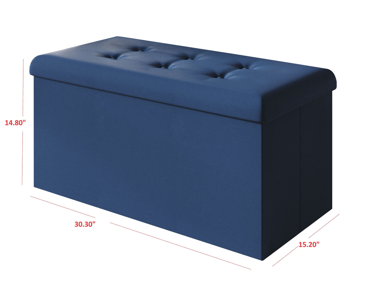 Home Design Florence Upholstered Folding Storage Bench For Adult, PU Blue