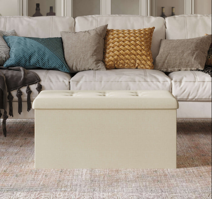 Home Design Florence Upholstered Folding Storage Bench For Adult, Beige Linen