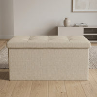 Florence Upholstered Folding Storage Bench with Foam Filled Seat, Multi-Purpose Rectangular Design for Seating, Footrest, or Hidden Storage in Living Room or Office, Beige Linen