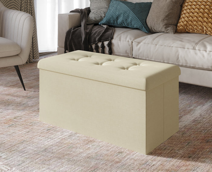 Home Design Florence Upholstered Folding Storage Bench For Adult, Beige Linen