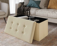 Home Design Florence Upholstered Folding Storage Bench For Adult, Beige Linen