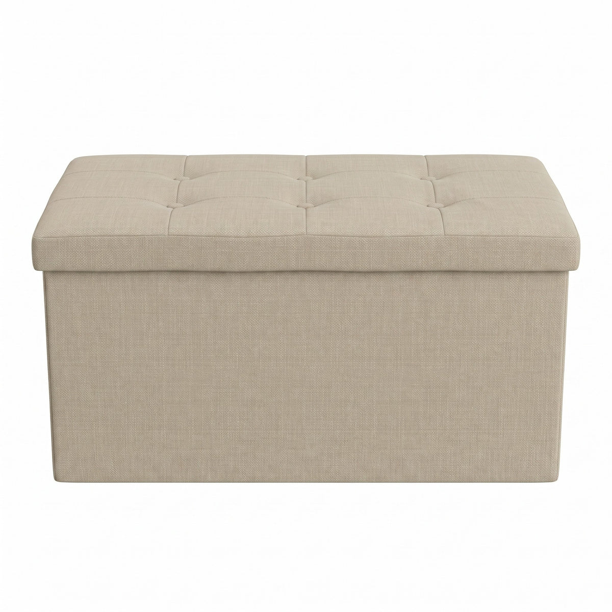 Florence Upholstered Folding Storage Bench with Foam Filled Seat, Multi-Purpose Rectangular Design for Seating, Footrest, or Hidden Storage in Living Room or Office, Beige Linen
