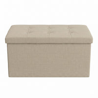 Florence Upholstered Folding Storage Bench with Foam Filled Seat, Multi-Purpose Rectangular Design for Seating, Footrest, or Hidden Storage in Living Room or Office, Beige Linen