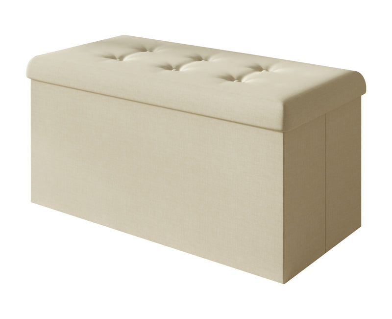 Home Design Florence Upholstered Folding Storage Bench For Adult, Beige Linen