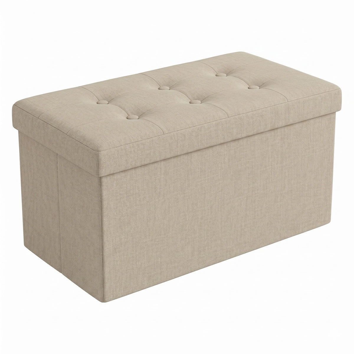Florence Upholstered Folding Storage Bench with Foam Filled Seat, Multi-Purpose Rectangular Design for Seating, Footrest, or Hidden Storage in Living Room or Office, Beige Linen