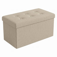Florence Upholstered Folding Storage Bench with Foam Filled Seat, Multi-Purpose Rectangular Design for Seating, Footrest, or Hidden Storage in Living Room or Office, Beige Linen