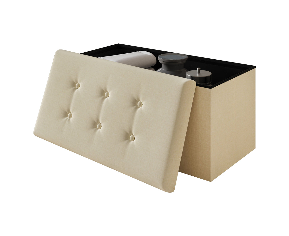 Home Design Florence Upholstered Folding Storage Bench For Adult, Beige Linen
