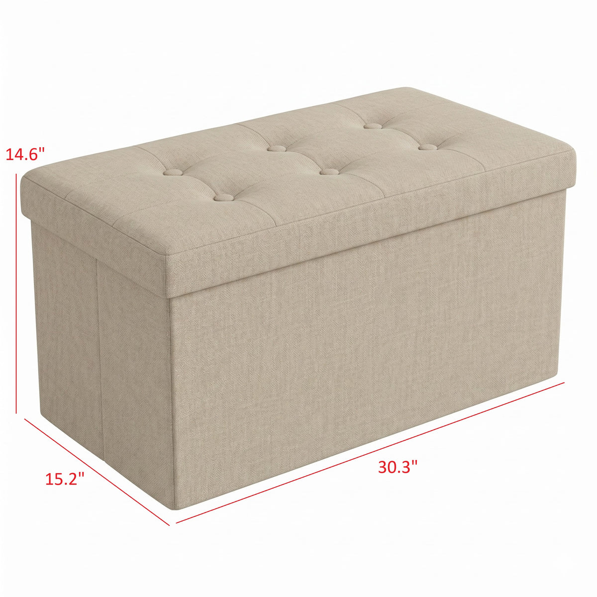 Florence Upholstered Folding Storage Bench with Foam Filled Seat, Multi-Purpose Rectangular Design for Seating, Footrest, or Hidden Storage in Living Room or Office, Beige Linen