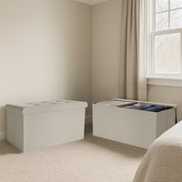Florence Upholstered Folding Storage Bench with Foam Filled Seat, Multi-Purpose Rectangular Design for Seating, Footrest, or Hidden Storage in Living Room or Office, Beige Linen