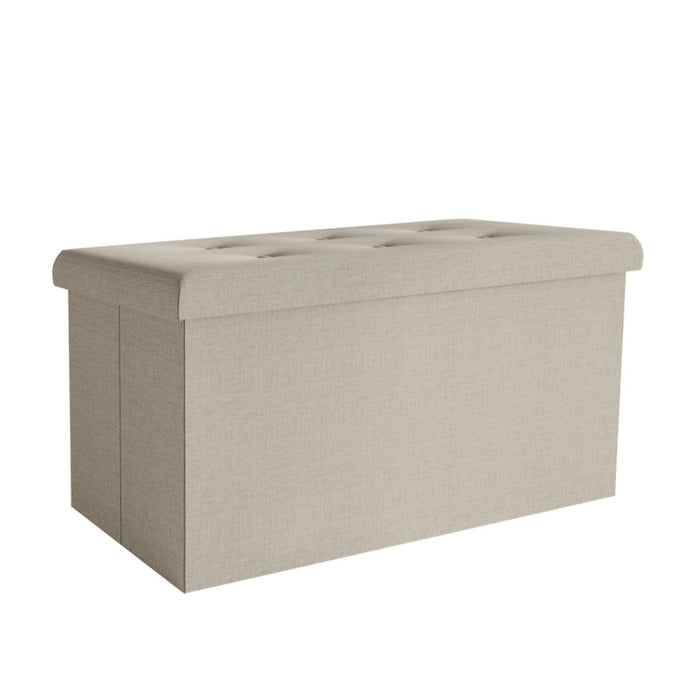 Florence Upholstered Folding Storage Bench with Foam Filled Seat, Multi-Purpose Rectangular Design for Seating, Footrest, or Hidden Storage in Living Room or Office, Beige Linen