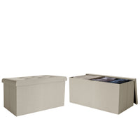 Florence Upholstered Folding Storage Bench with Foam Filled Seat, Multi-Purpose Rectangular Design for Seating, Footrest, or Hidden Storage in Living Room or Office, Beige Linen