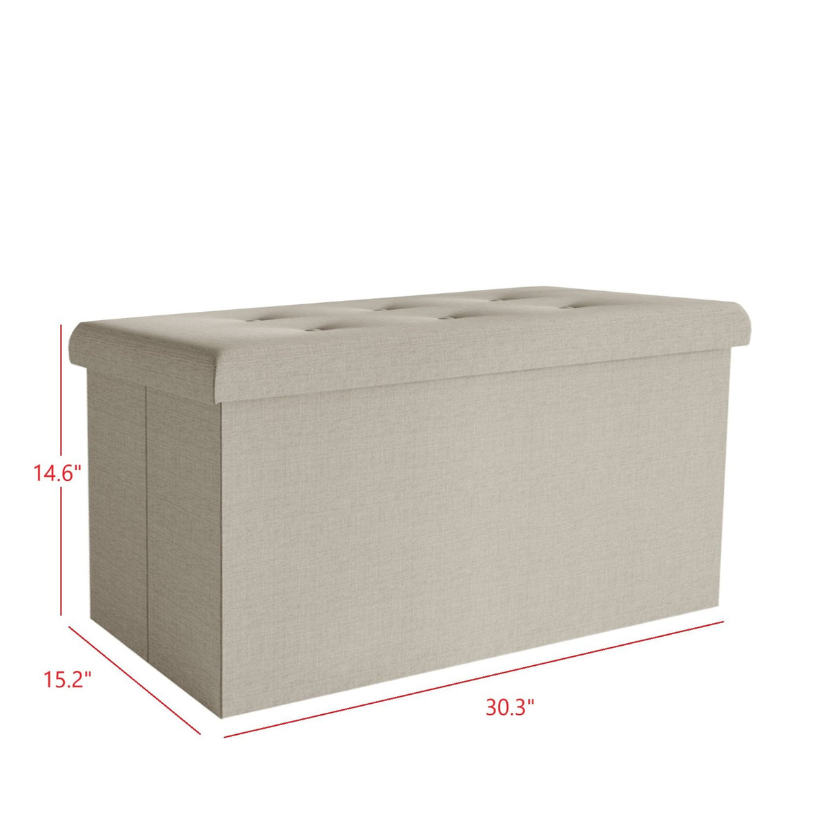 Florence Upholstered Folding Storage Bench with Foam Filled Seat, Multi-Purpose Rectangular Design for Seating, Footrest, or Hidden Storage in Living Room or Office, Beige Linen
