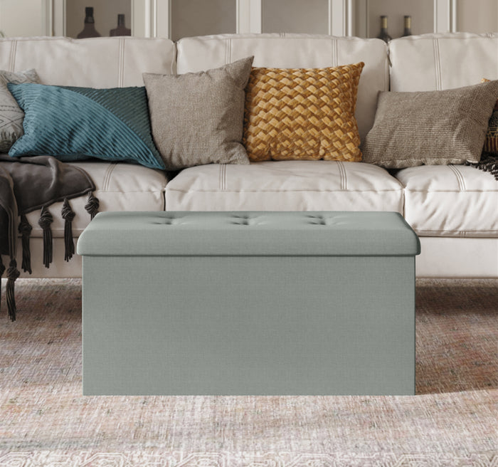 Home Design Florence Upholstered Folding Storage Bench For Adult, Gray Linen