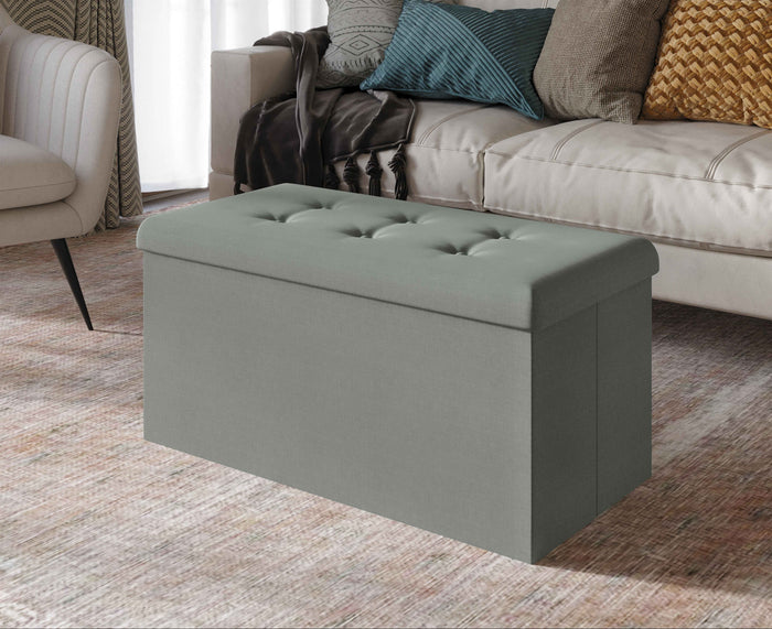 Home Design Florence Upholstered Folding Storage Bench For Adult, Gray Linen