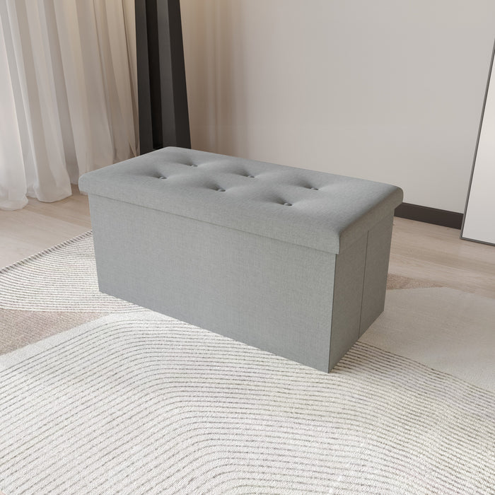 Florence Upholstered Folding Storage Bench with Foam Filled Seat, Multi-Purpose Rectangular Design for Seating, Footrest, or Hidden Storage in Living Room or Office, Gray Linen