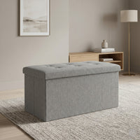Florence Upholstered Folding Storage Bench with Foam Filled Seat, Multi-Purpose Rectangular Design for Seating, Footrest, or Hidden Storage in Living Room or Office, Gray Linen