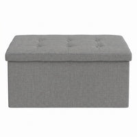 Florence Upholstered Folding Storage Bench with Foam Filled Seat, Multi-Purpose Rectangular Design for Seating, Footrest, or Hidden Storage in Living Room or Office, Gray Linen