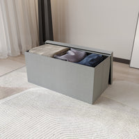 Florence Upholstered Folding Storage Bench with Foam Filled Seat, Multi-Purpose Rectangular Design for Seating, Footrest, or Hidden Storage in Living Room or Office, Gray Linen