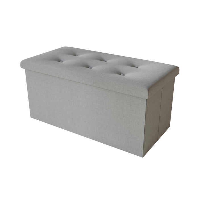 Florence Upholstered Folding Storage Bench with Foam Filled Seat, Multi-Purpose Rectangular Design for Seating, Footrest, or Hidden Storage in Living Room or Office, Gray Linen
