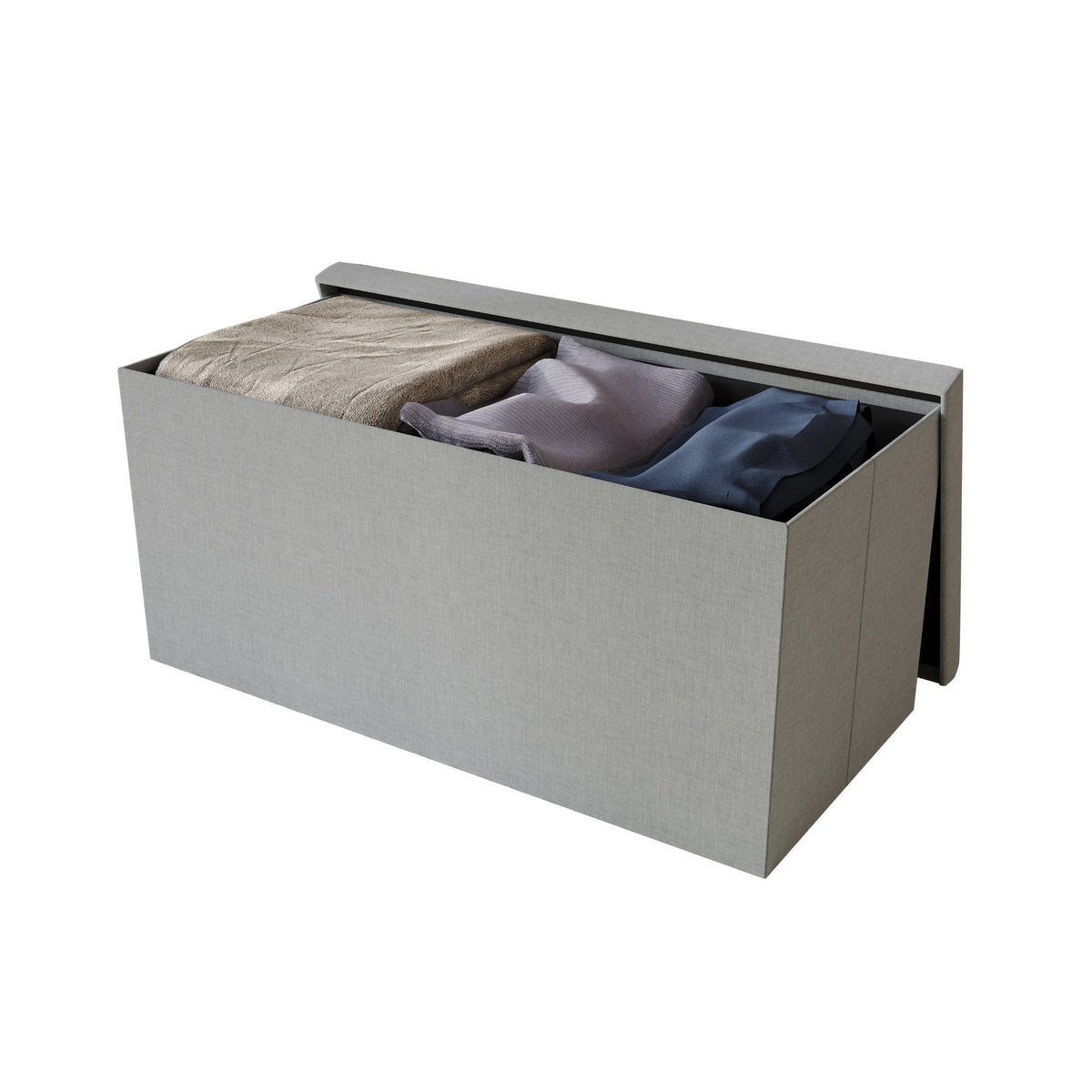 Florence Upholstered Folding Storage Bench with Foam Filled Seat, Multi-Purpose Rectangular Design for Seating, Footrest, or Hidden Storage in Living Room or Office, Gray Linen