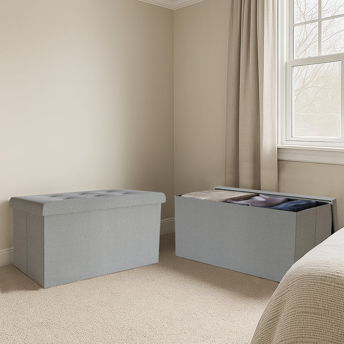 Florence Upholstered Folding Storage Bench with Foam Filled Seat, Multi-Purpose Rectangular Design for Seating, Footrest, or Hidden Storage in Living Room or Office, Gray Linen