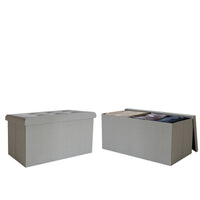 Florence Upholstered Folding Storage Bench with Foam Filled Seat, Multi-Purpose Rectangular Design for Seating, Footrest, or Hidden Storage in Living Room or Office, Gray Linen