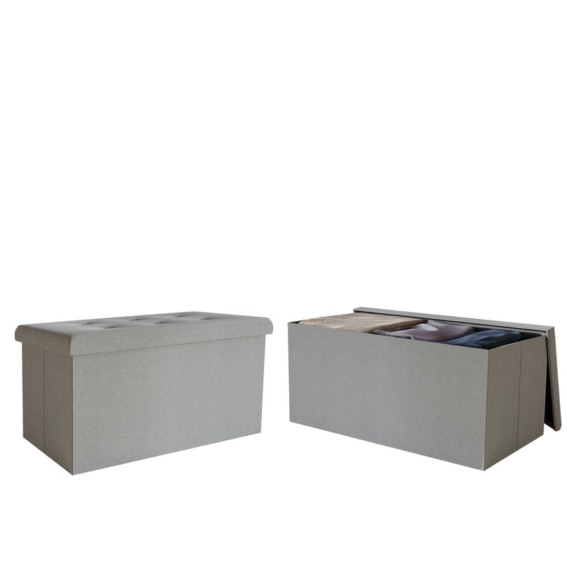 Florence Upholstered Folding Storage Bench with Foam Filled Seat, Multi-Purpose Rectangular Design for Seating, Footrest, or Hidden Storage in Living Room or Office, Gray Linen