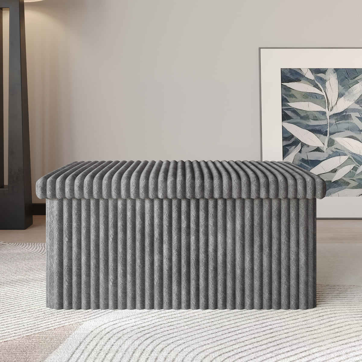 Florence Upholstered Folding Storage Bench with Foam Filled Seat, Multi-Purpose Rectangular Design for Seating, Footrest, or Hidden Storage in Living Room or Office
