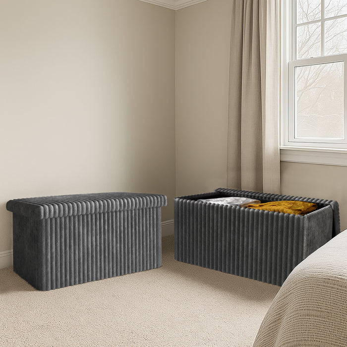Florence Upholstered Folding Storage Bench Set of 2 with Foam Filled Seat, Multi-Purpose Rectangular Ottoman for Seating and Hidden Storage in Living Room or Office