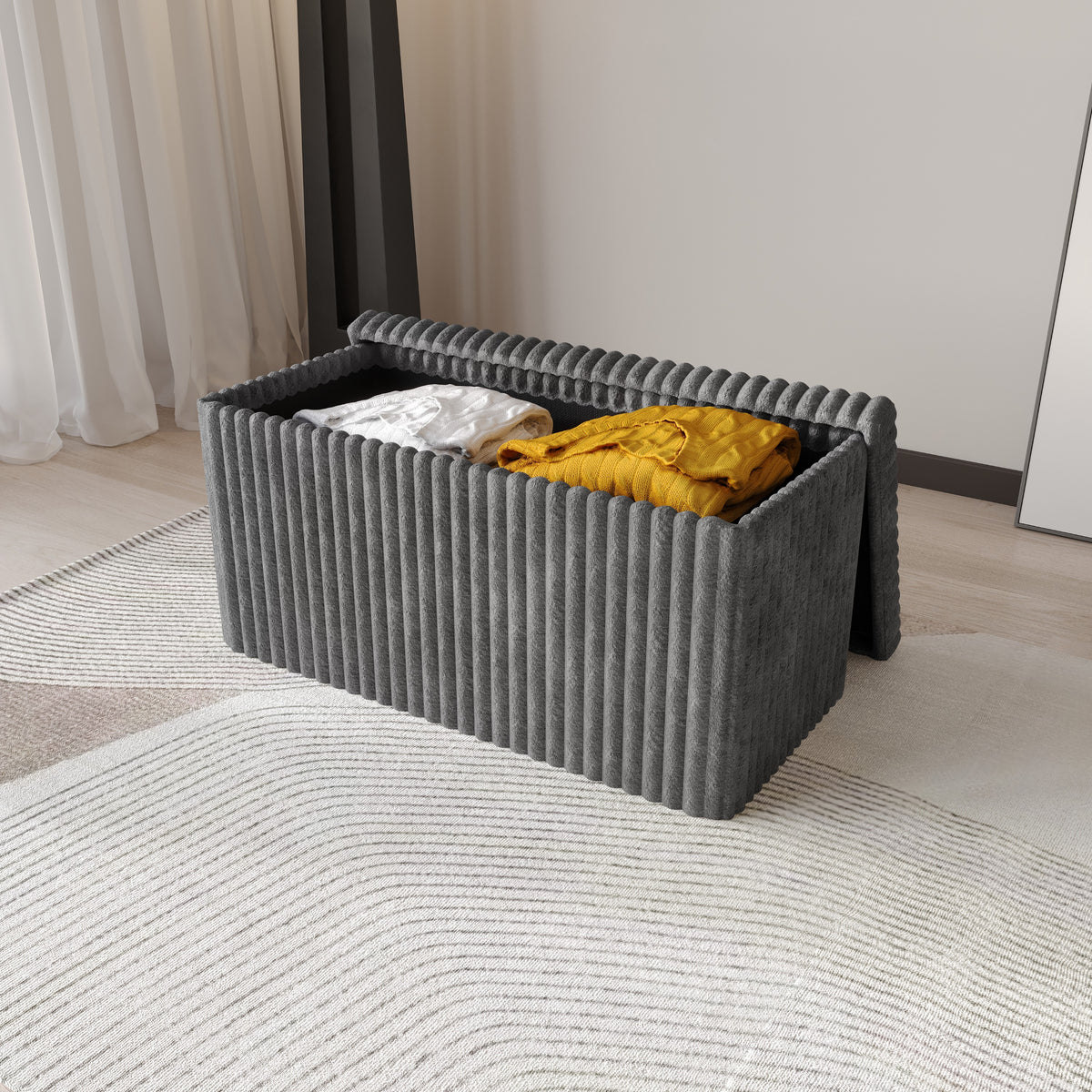 Florence Upholstered Folding Storage Bench with Foam Filled Seat, Multi-Purpose Rectangular Design for Seating, Footrest, or Hidden Storage in Living Room or Office