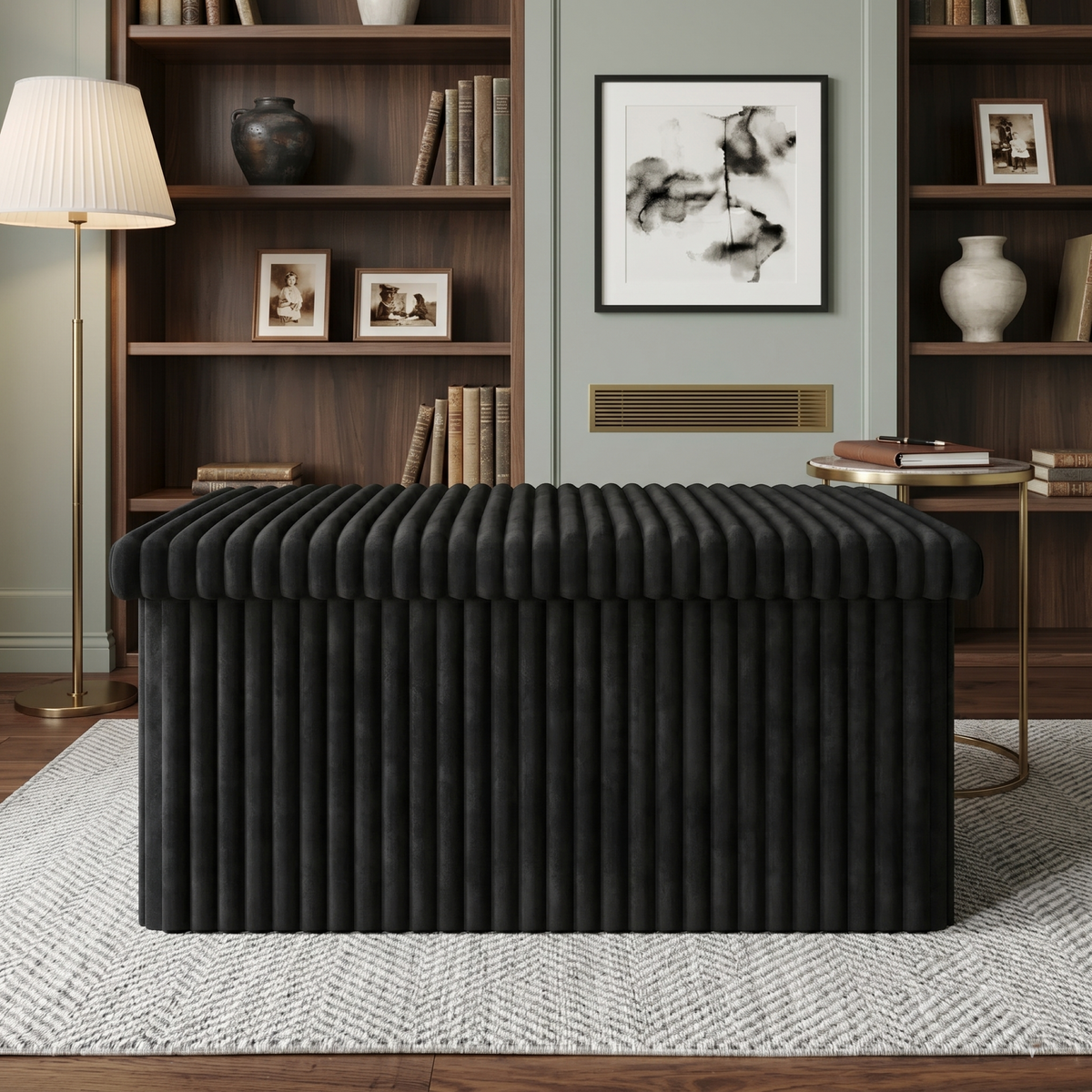 Florence Upholstered Folding Storage Bench with Foam Filled Seat, Multi-Purpose Rectangular Design for Seating, Footrest, or Hidden Storage in Living Room or Office