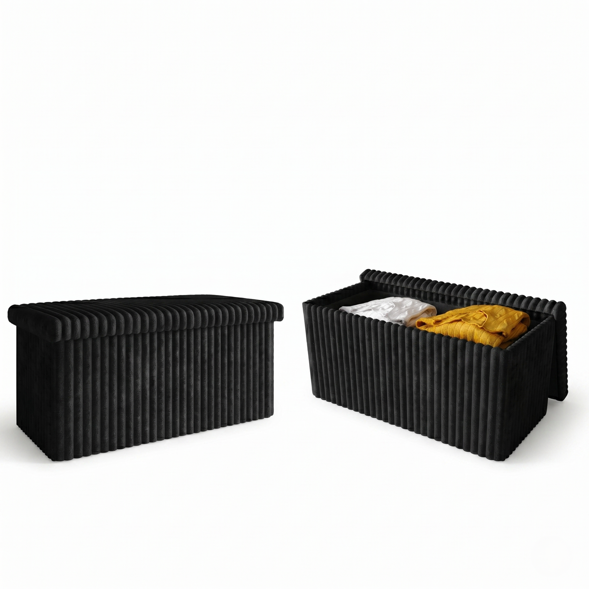 Florence Upholstered Folding Storage Bench Set of 2 with Foam Filled Seat, Multi-Purpose Rectangular Ottoman for Seating and Hidden Storage in Living Room or Office