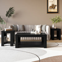 Gloria 3-Piece Coffee Table Set with Rectangular Coffee Table and Two Square End Tables, Modern Open Shelf Design for Living Room Storage and Display