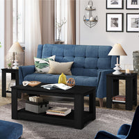 Gloria 3-Piece Coffee Table Set with Rectangular Coffee Table and Two Square End Tables, Modern Open Shelf Design for Living Room Storage and Display