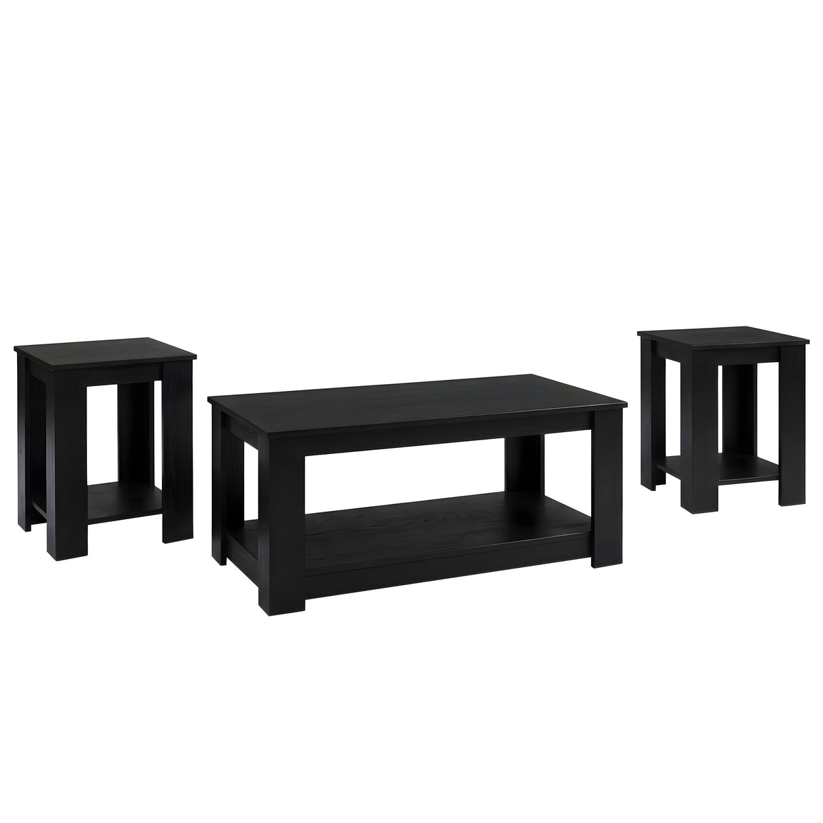 Gloria 3-Piece Coffee Table Set with Rectangular Coffee Table and Two Square End Tables, Modern Open Shelf Design for Living Room Storage and Display