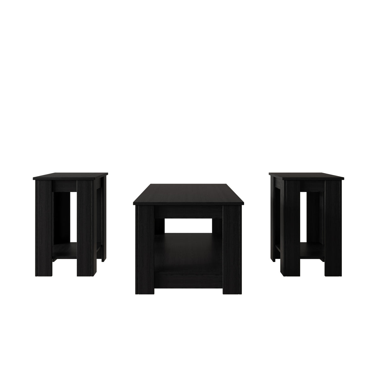 Gloria 3-Piece Coffee Table Set with Rectangular Coffee Table and Two Square End Tables, Modern Open Shelf Design for Living Room Storage and Display