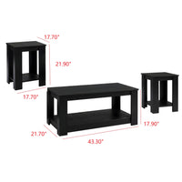 Gloria 3-Piece Coffee Table Set with Rectangular Coffee Table and Two Square End Tables, Modern Open Shelf Design for Living Room Storage and Display