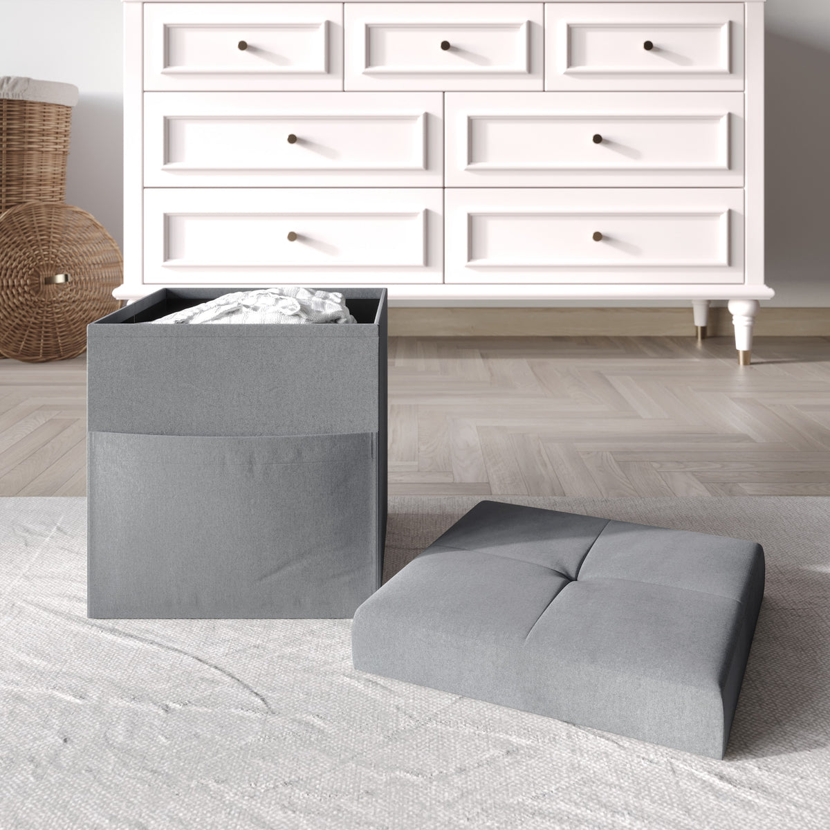 Home Design Chico Tufted Upholstered Folding Storage Bench with Pocket