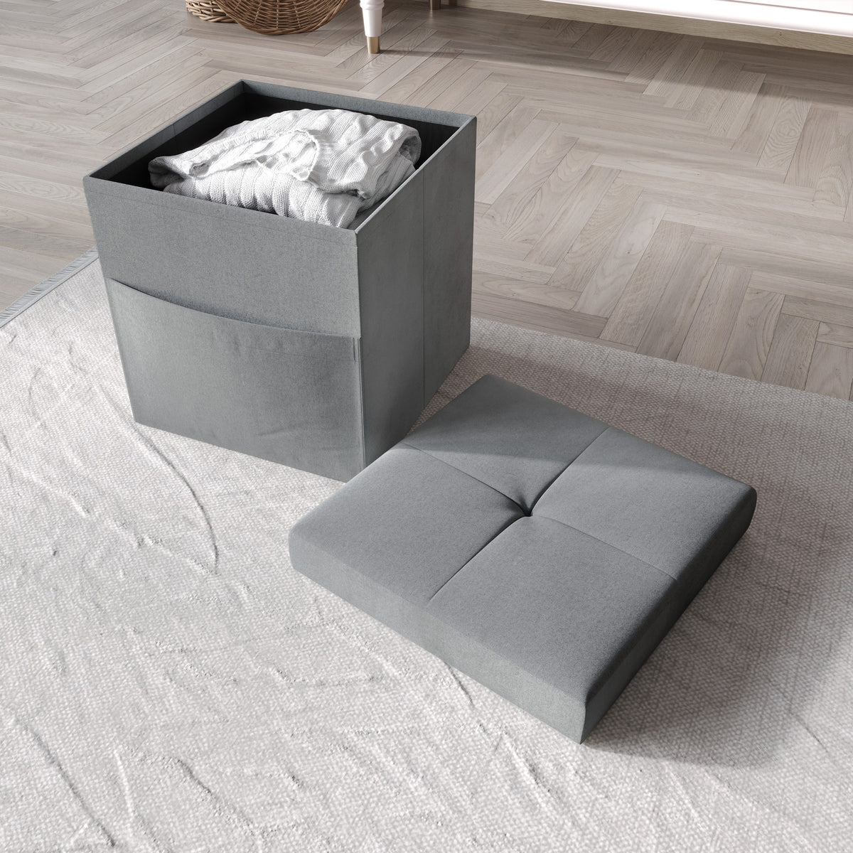 Home Design Chico Tufted Upholstered Folding Storage Bench with Pocket