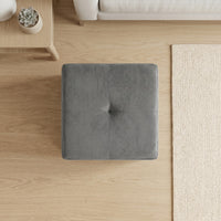 Chico 12" Tufted Upholstered Folding Storage Bench with Deep Cushion and Front Pocket, Multi-Purpose Rectangular Design for Bedroom, Entryway, or Living Room, Light Gray
