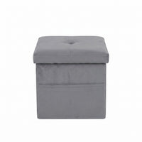 Chico 12" Tufted Upholstered Folding Storage Bench with Deep Cushion and Front Pocket, Multi-Purpose Rectangular Design for Bedroom, Entryway, or Living Room, Light Gray