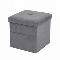 Chico 12" Tufted Upholstered Folding Storage Bench with Deep Cushion and Front Pocket, Multi-Purpose Rectangular Design for Bedroom, Entryway, or Living Room, Light Gray
